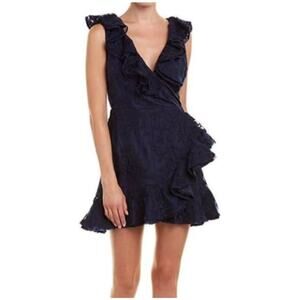 New with Tags BB Dakota Harlow Navy‎ Floral Ruffle Faux Wrap Mini Dress Size 0